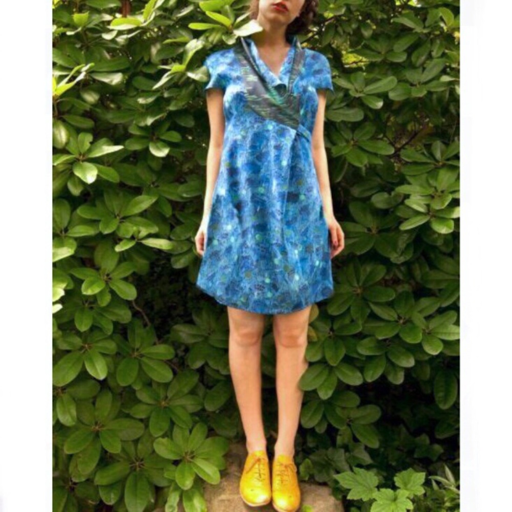 Feral Childe blue printed silk wrap dress